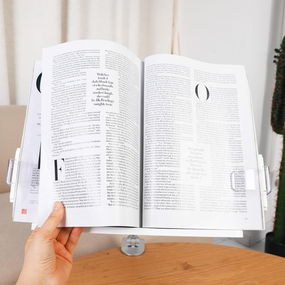 Book Stand for Reading, Adjustable Holder with 360° Rotating Arm & Page Clips...