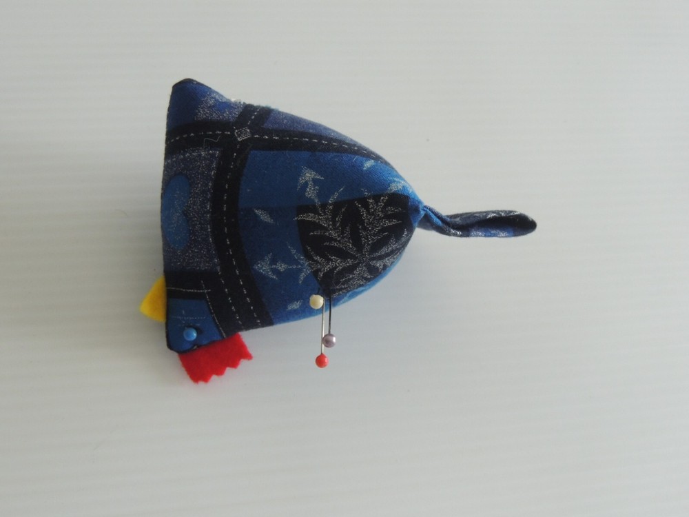 Chicken Pin Cushion BLUE Triangular Shape Quilted 5" FREE SHIP!
