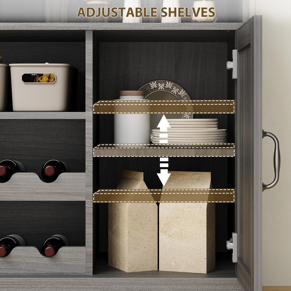47'' Buffet Sideboard - Power Outlets,Storage,Wine Racks, Goblet Holder, Hooks