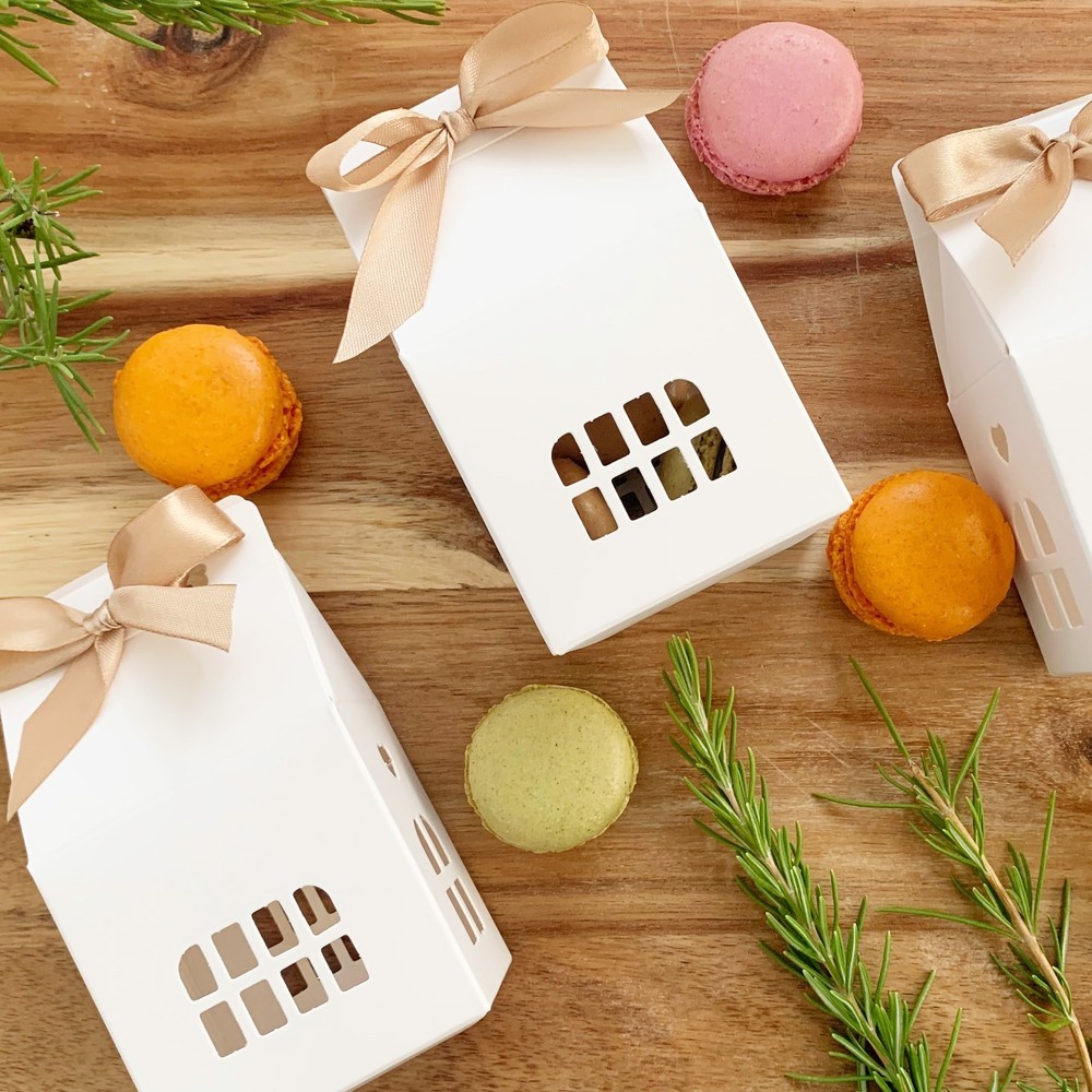 Wrapables Christmas House Shaped Gift Boxes with Ribbons