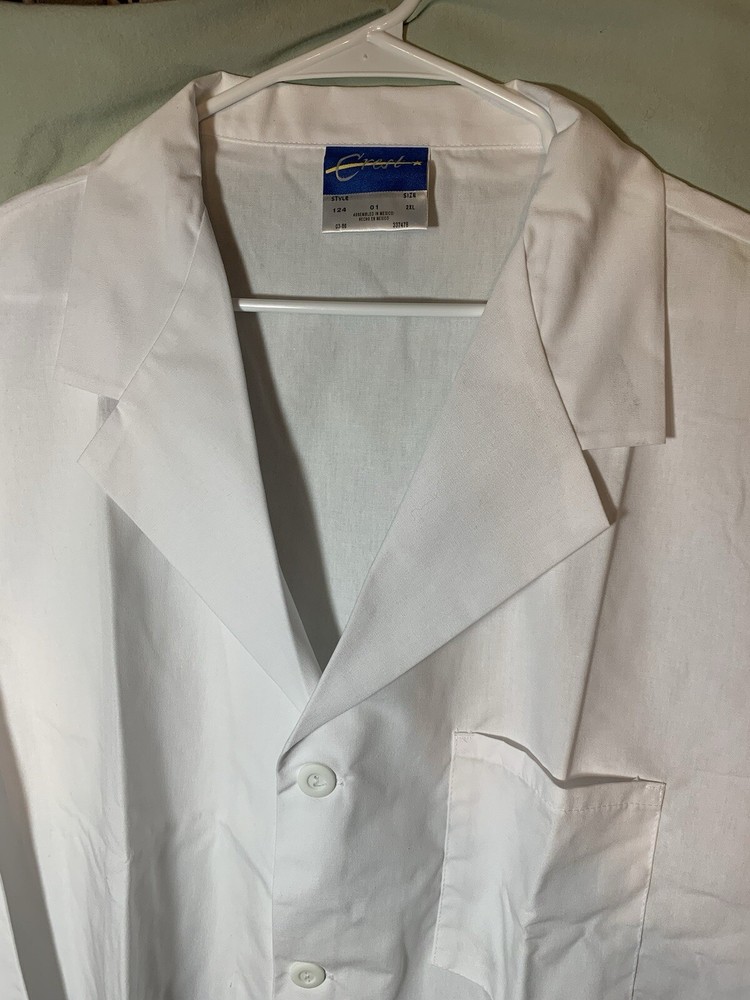 Crest Men's Basic White 42" Lab Coat Style 124 Button Front 3 Pockets Size XL