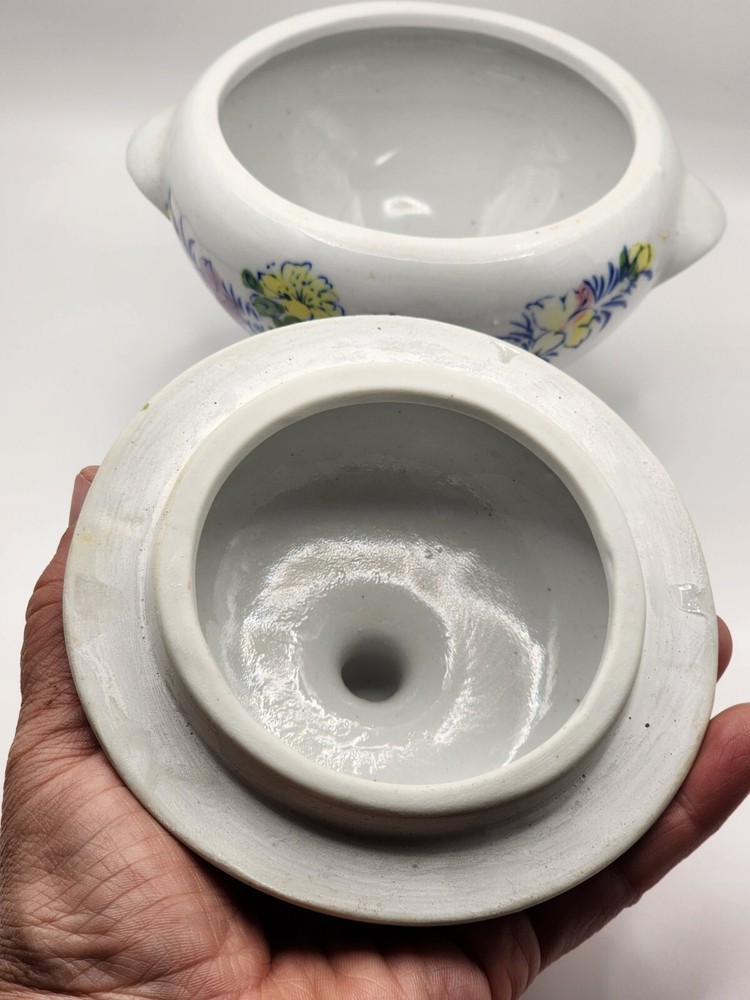 Decorative Kitchen White Blue Floral Ceramic Sugar Bowl With Lid