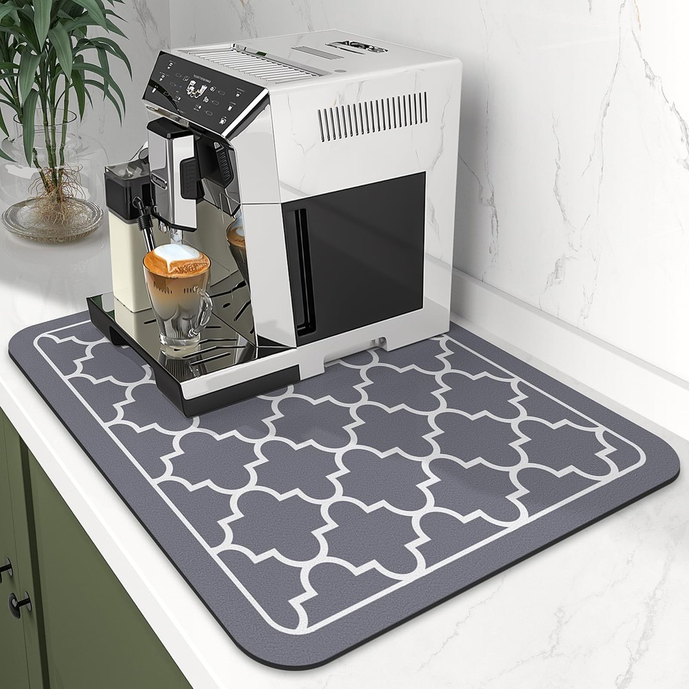 WISELIFE Dish Drying Mat Super Absorbent 18" x 15", Stylish Grey