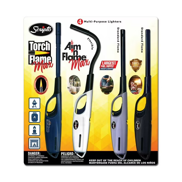 Scripto Aim 'N Flame Multi-Purpose Lighter, 4pk