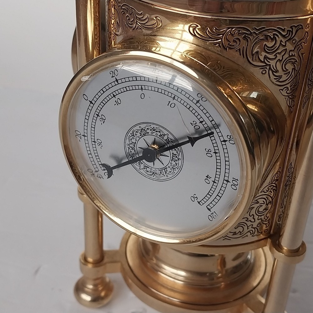 NAUTICAL 3-SIDED BRASS - CLOCK, BAROMETER, THERMOMETER & COMPASS WORKING