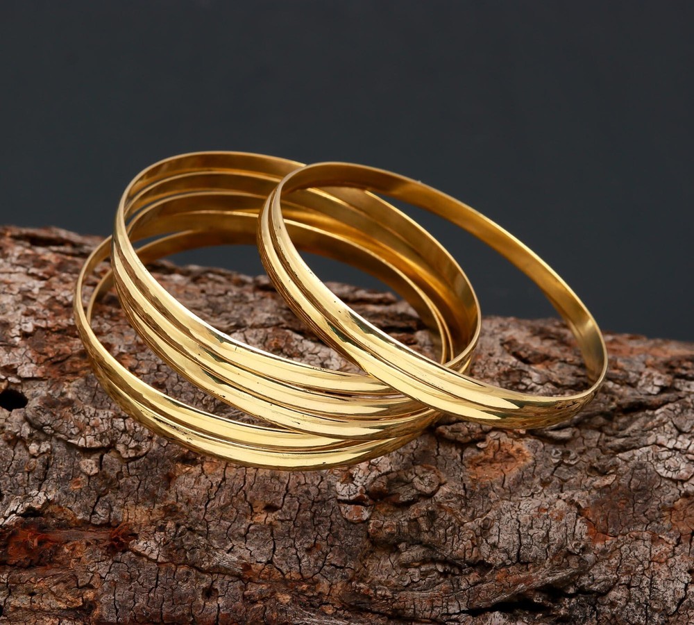 925 Sterling Silver Bangles Gold Plate Bangle 7 PC SET Plain Stackable Bangle