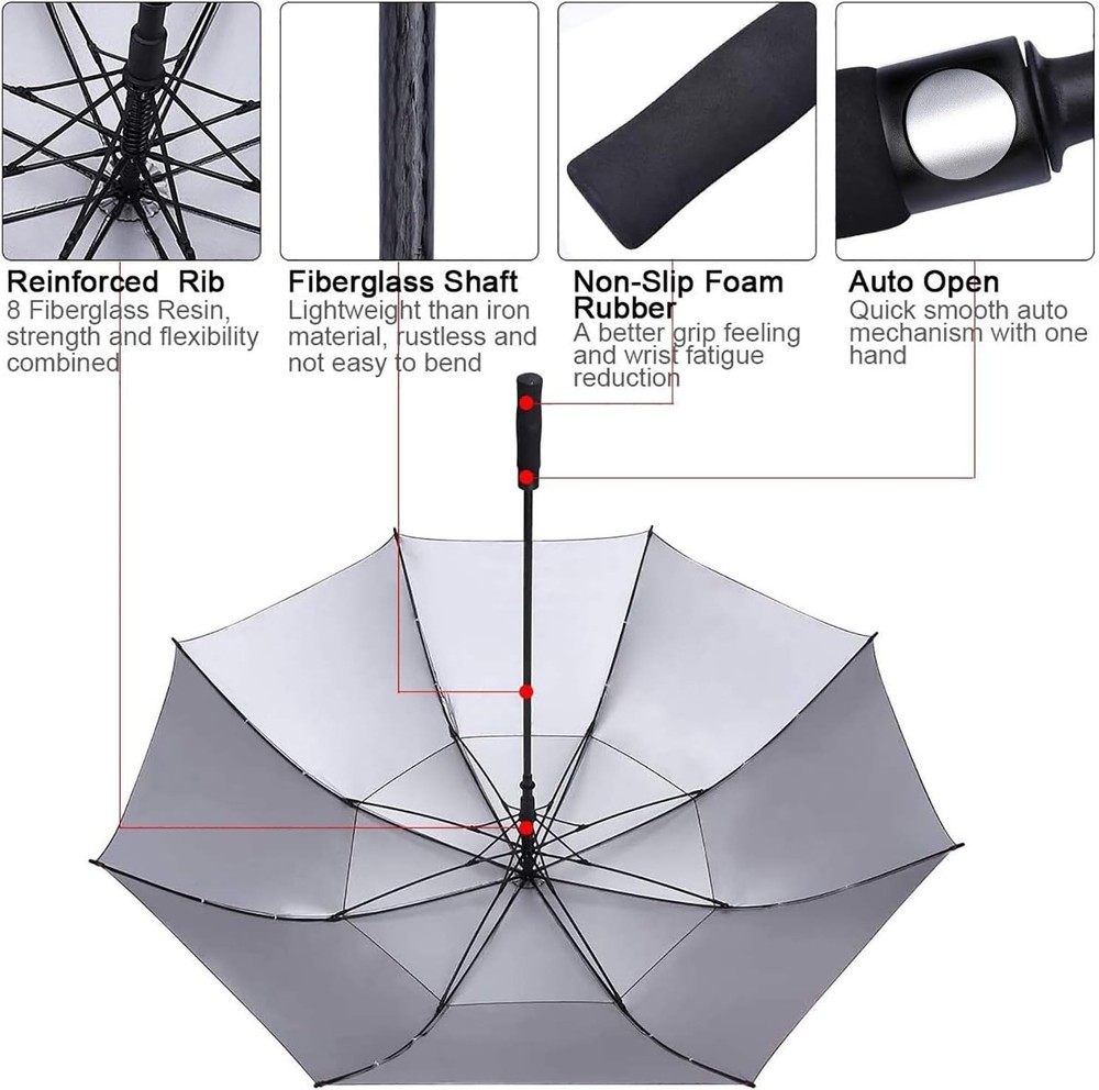 54/62/68 Inch Extra Large Windproof Golf Umbrella UV Protection Automatic Ope...