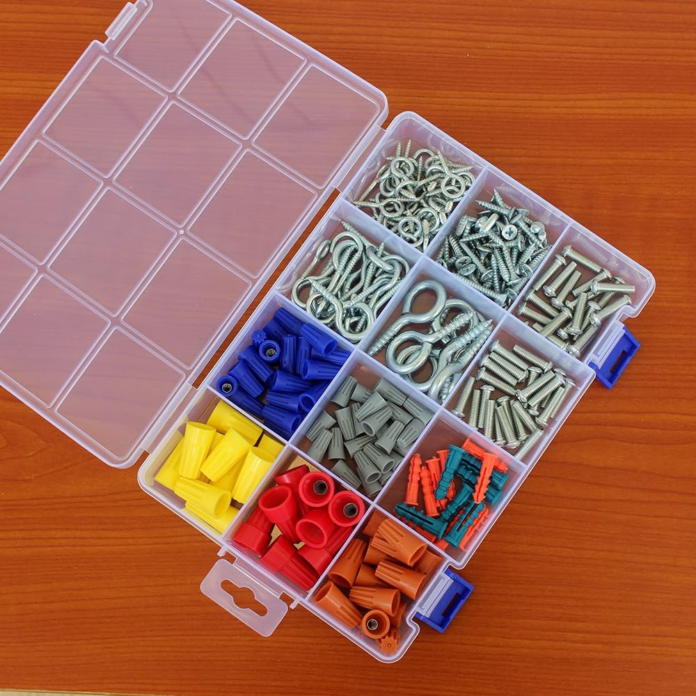 6 Pack Fixed 12 Grids Clear Plastic Storage Divider with Lid, Stackable Trans...