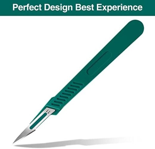 Sharp Disposable Scalpel Blades - 10PC Set with Safety Covers & Ruler Handle