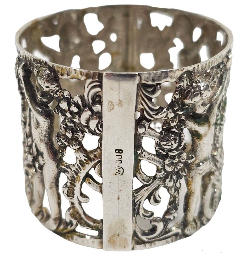 Antique .800 Silver Cherub Repousse Napkin Ring