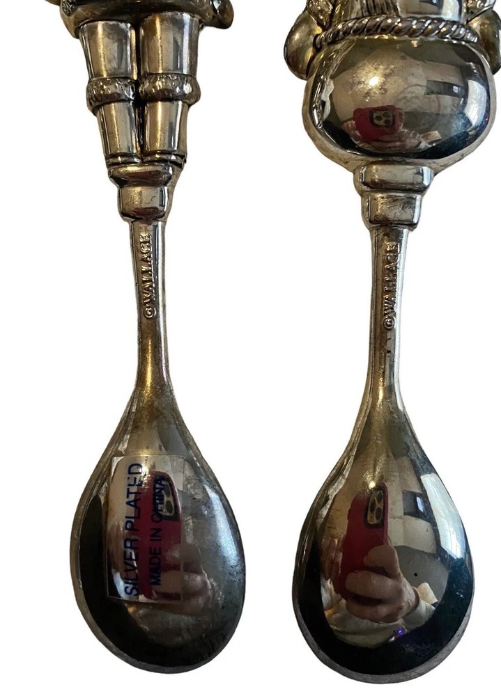 Wallace Silversmiths Holiday Spreader Spoon Set Santa Tree Snowman Silverplate