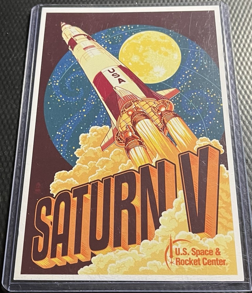 Saturn V Space Rocket Brooks Moore Signed US Space Postcard w/ COA & Top Loader