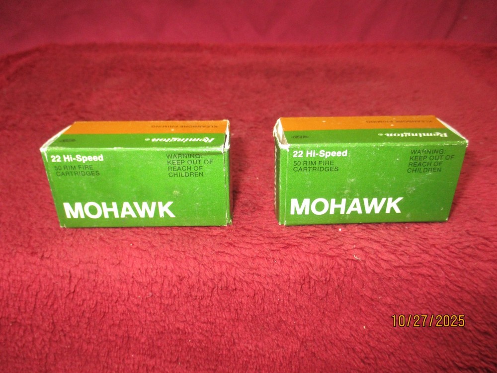 2 Vintage Reminton/Mohawk 22 Long Rifle Boxes.,   Ammo Boxes, (Empty)