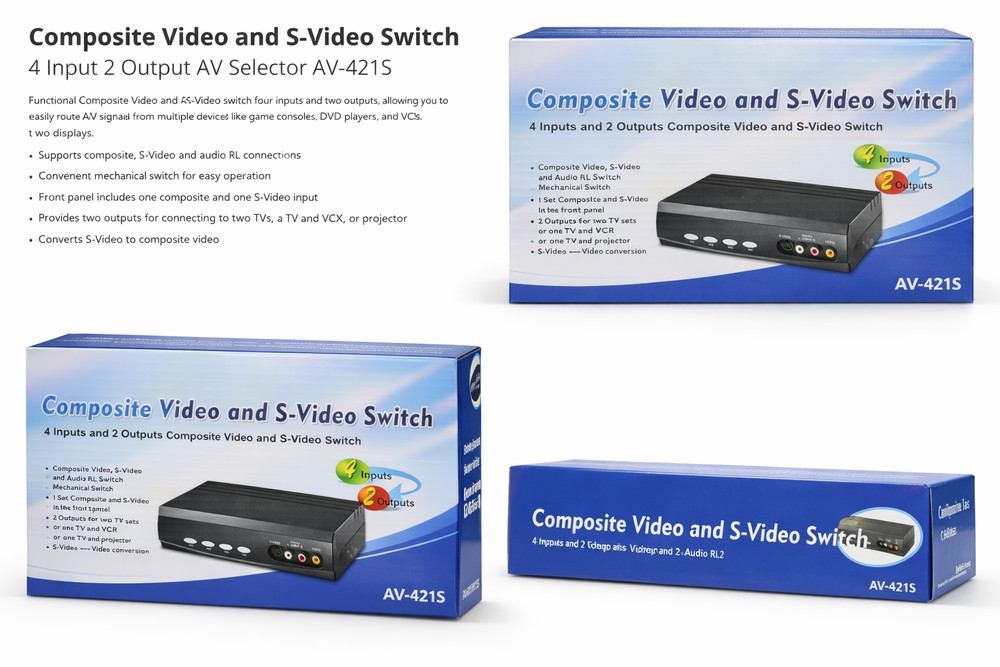 S/Composite Video LR Audio Switch Box #AV-421S, NEW Open Box