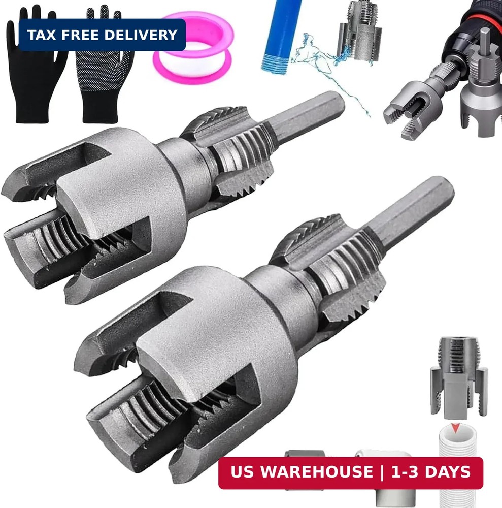 2PCS PVC Pipe Threader Kit, Pipe Thread Cutting Tool 1/2" 3/4" - Integrated Inte
