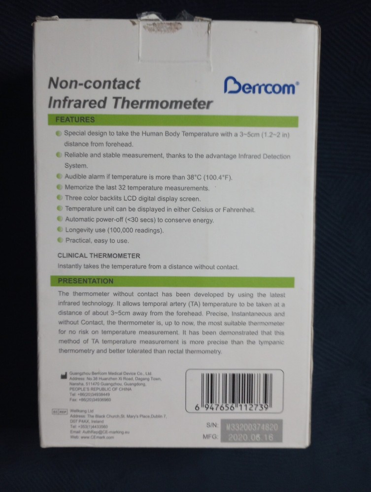 Berrcom Non-Contact Infrared Thermometer JXB-178 with 1 Second Testing