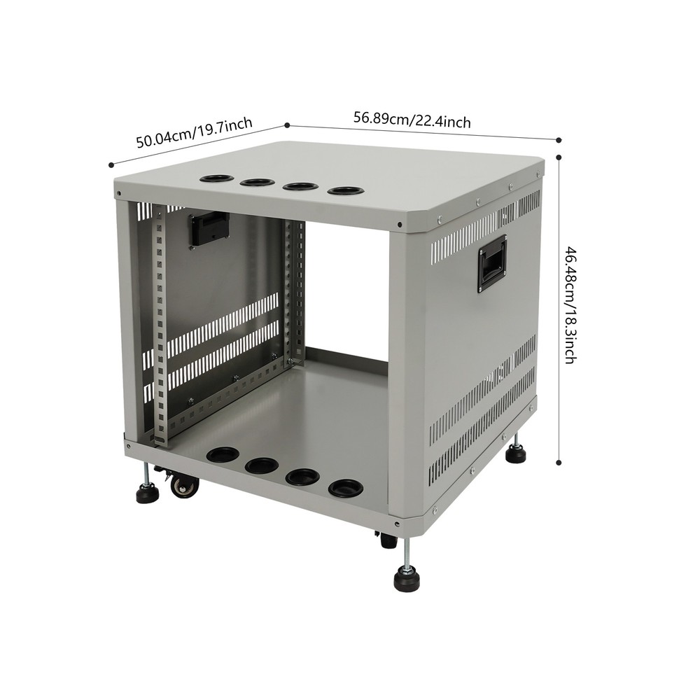 Grey Server Rack Open Cabinet 9U Network & Stereo Rack With Caster Wheels
