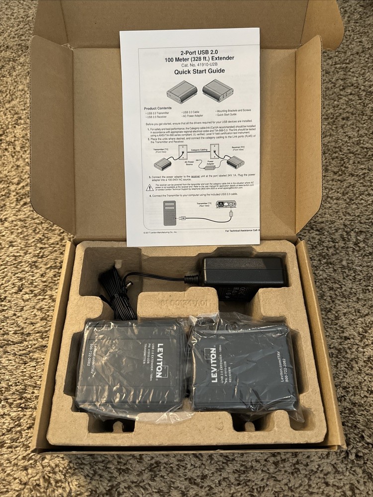 Leviton - USB 2.0 Extender Transmitter and Receiver - 100 meters - 41910-U2B