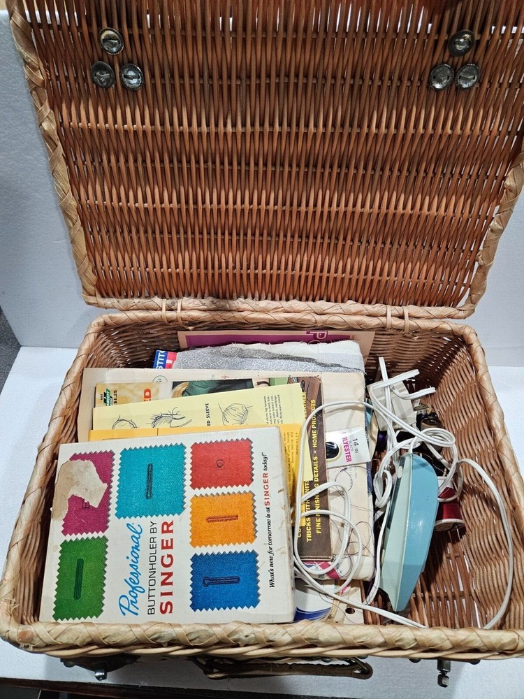 Wicker Sewing Basket Singer Buttonholder Sears Electric Scissors +