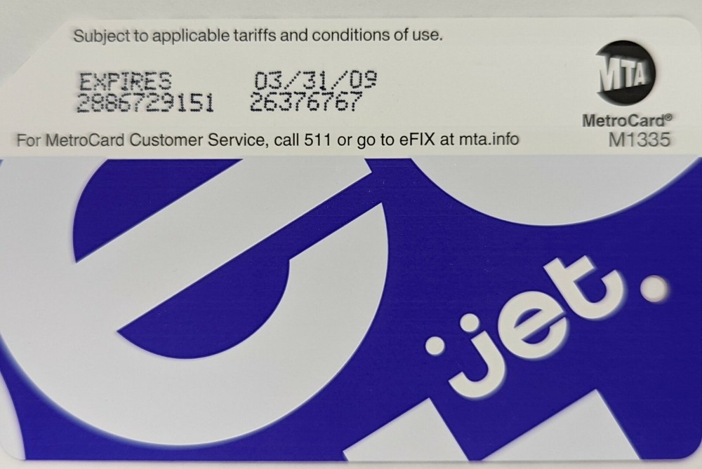 JET. MetroCard-Expired, Mint