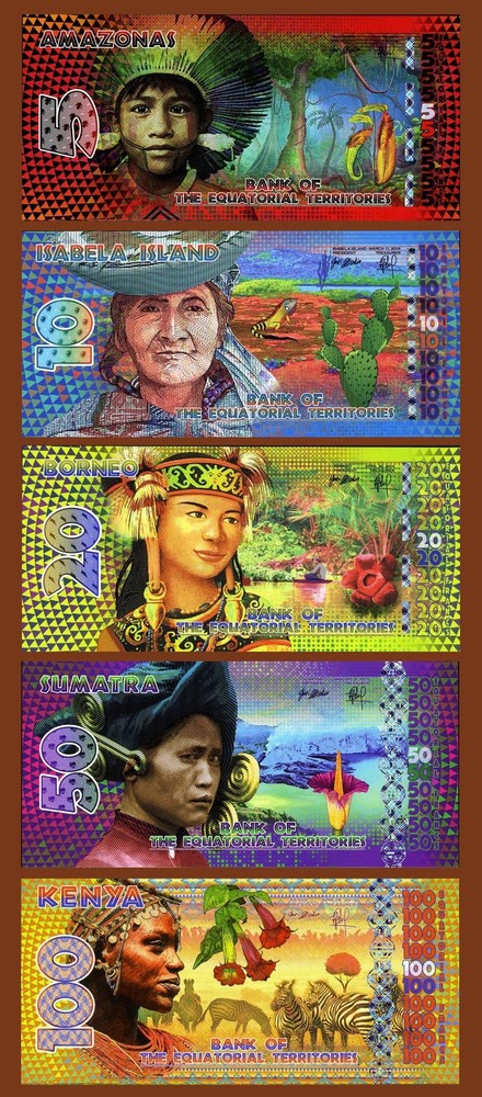 SET Equatorial Territories, 5;10;20;50;100 E. Francs, 2014-2015 POLYMER, UNC
