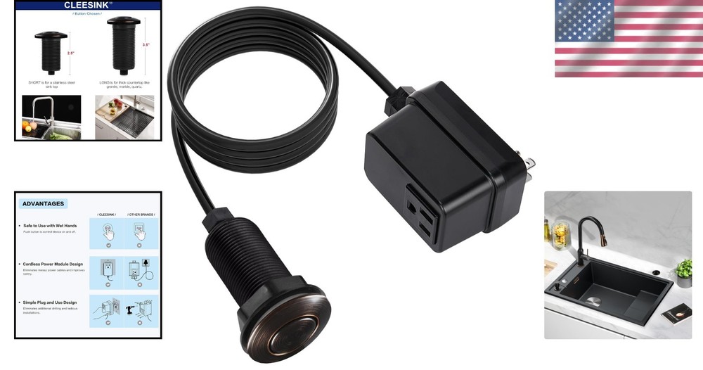 Elegant Long/3.5" Garbage Disposal Air Switch - Easy Installation, Certified