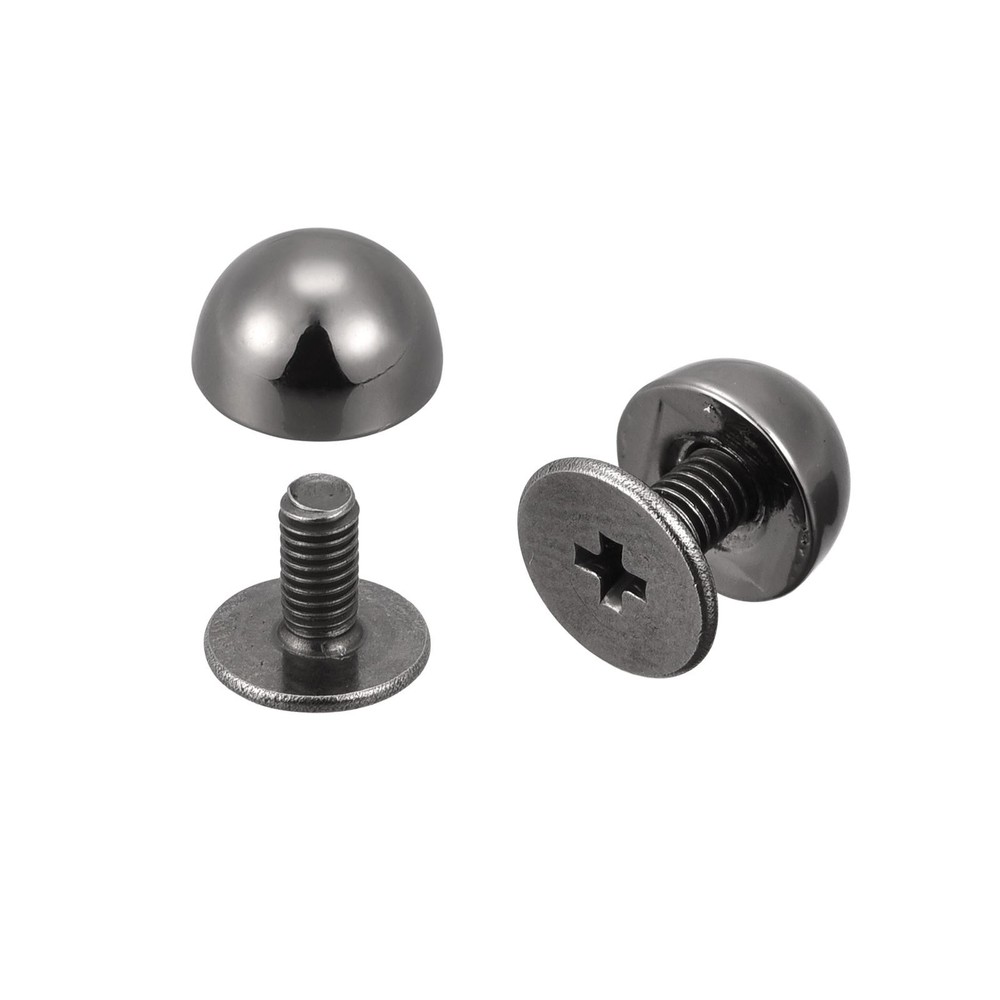 8x5mm Back Screw Rivets Solid Round Head Leather Studs Black 10 Sets