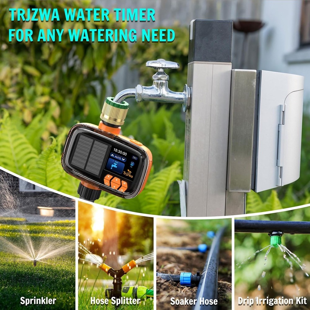 Solar Hose Timer 2000mAh - Smart Watering System w/ Rain Delay & USB-C Charging