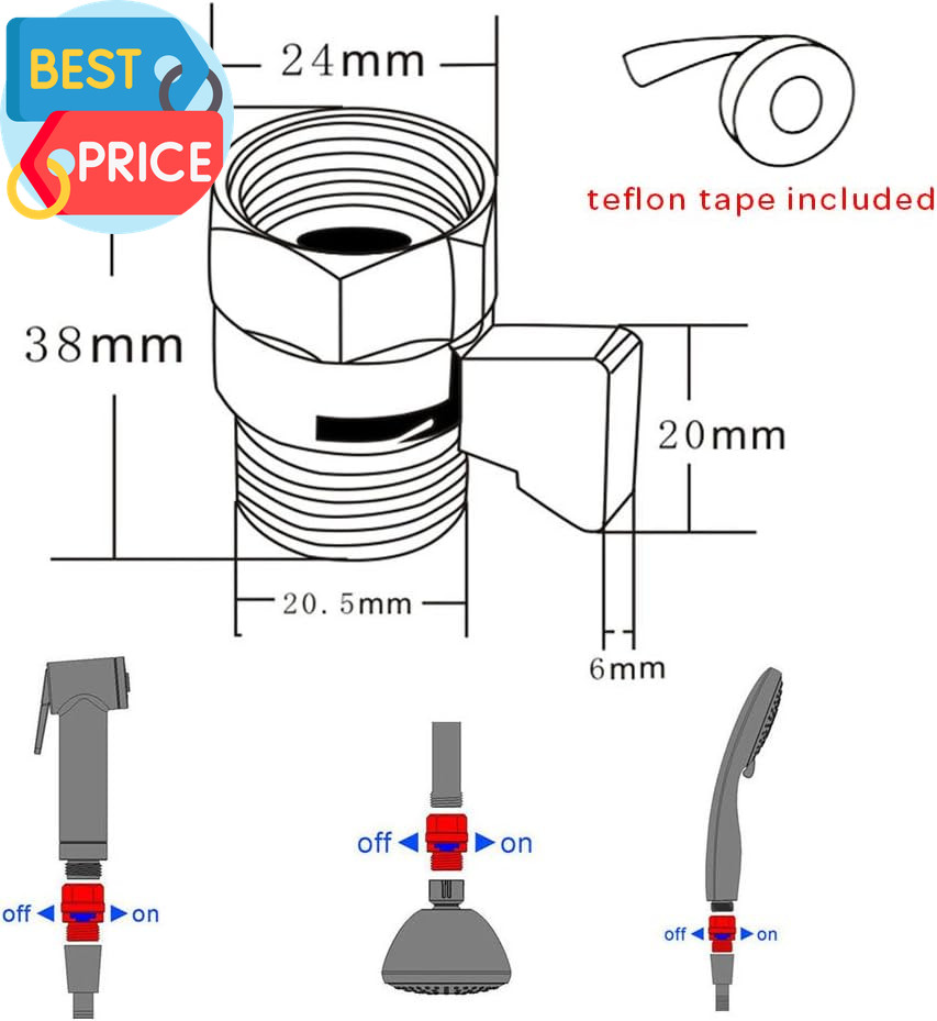 Solid Brass Shower Head Shut off Valve Water Flow Control with Brass Handle on o