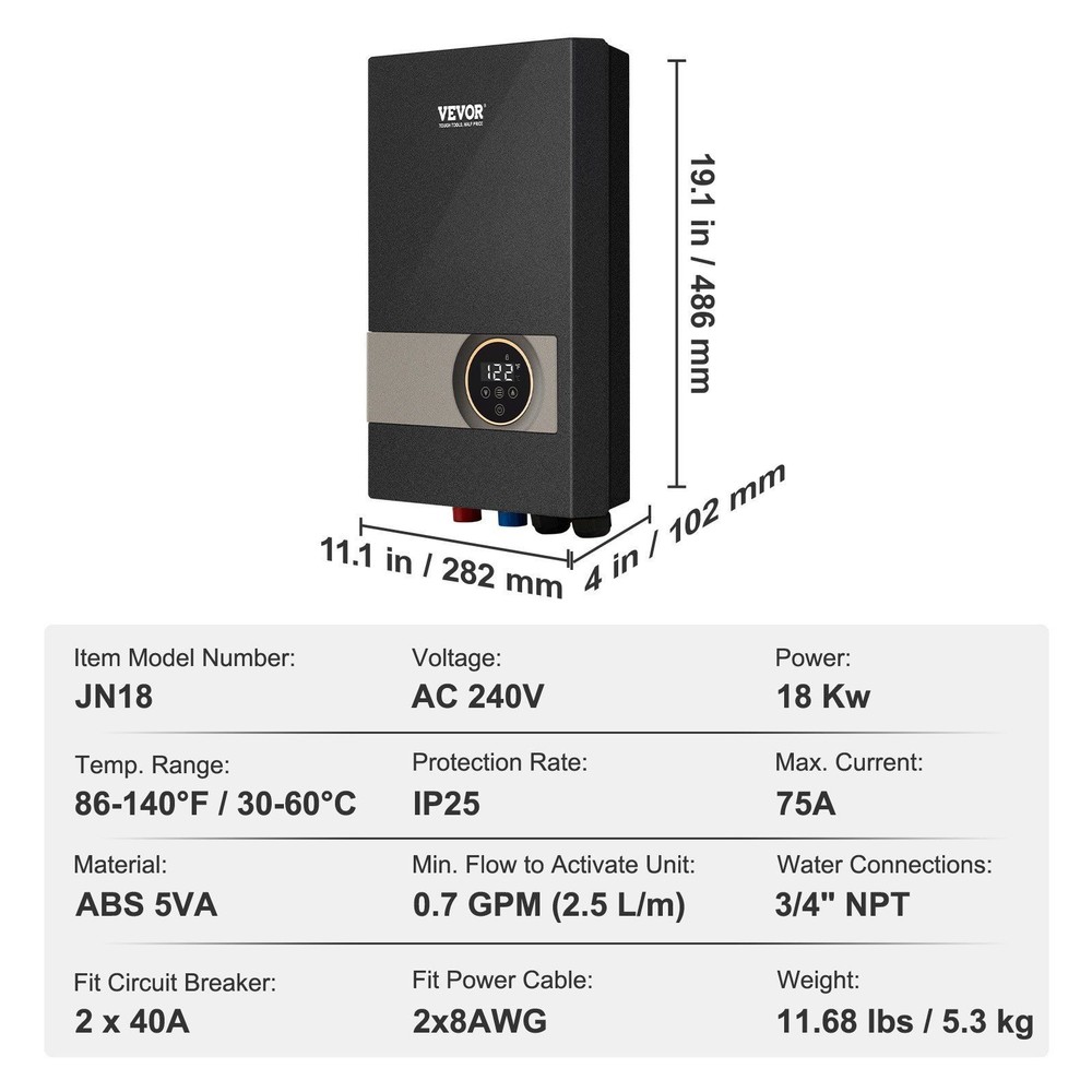 18kW Instant Water Heater 24/7 Hot Water & Digital Temp Display & Easy Install