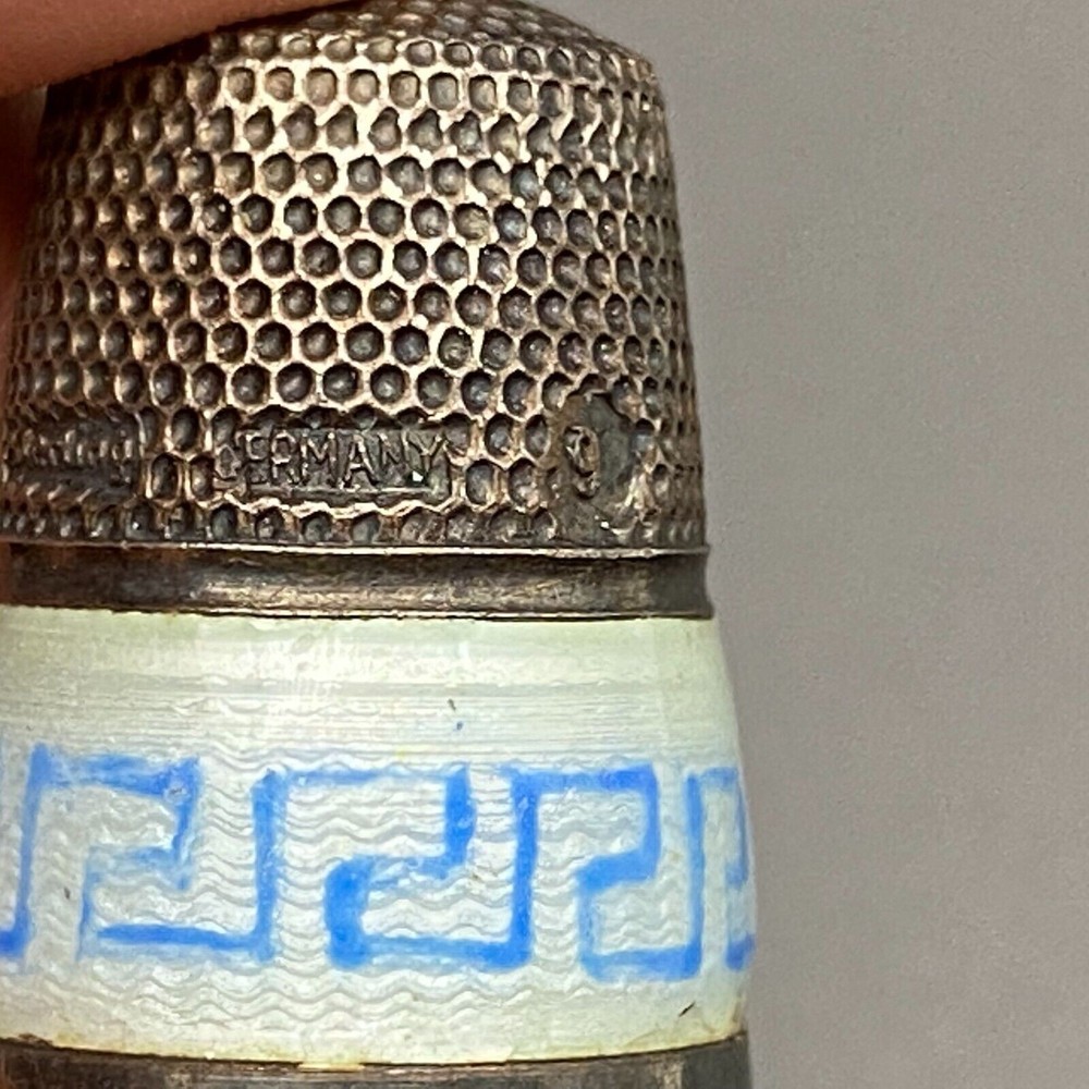 Vintage Enamel Thimble Sterling Silver Germany Size 9