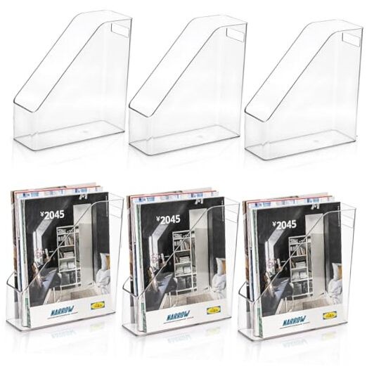 6 Pack Clear Magazine Holder, File Magazine Rack with Handle, Vertical Folder