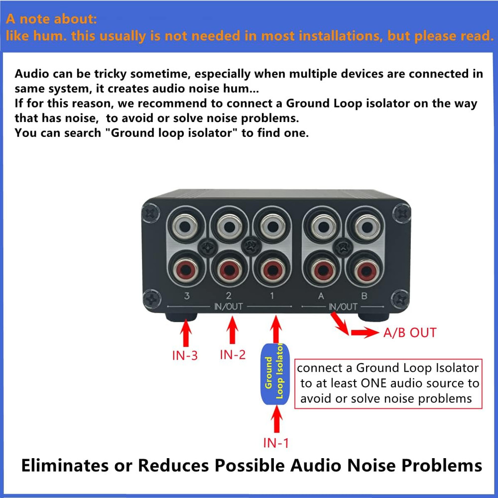 3 in 2 Out RCA Stereo Audio Switch Input Signal Source Switcher Selector
