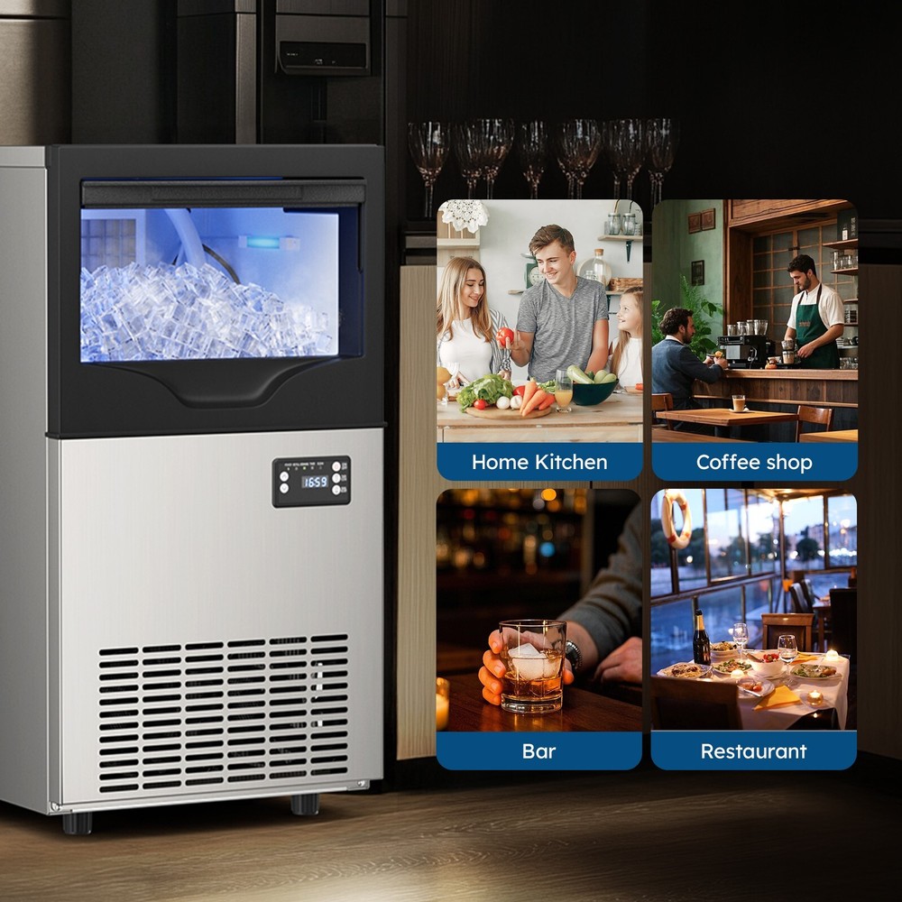 Commercial Ice Maker Machine | 100LBS/24H Output, 3 Adjustable Thickness & 33LBS