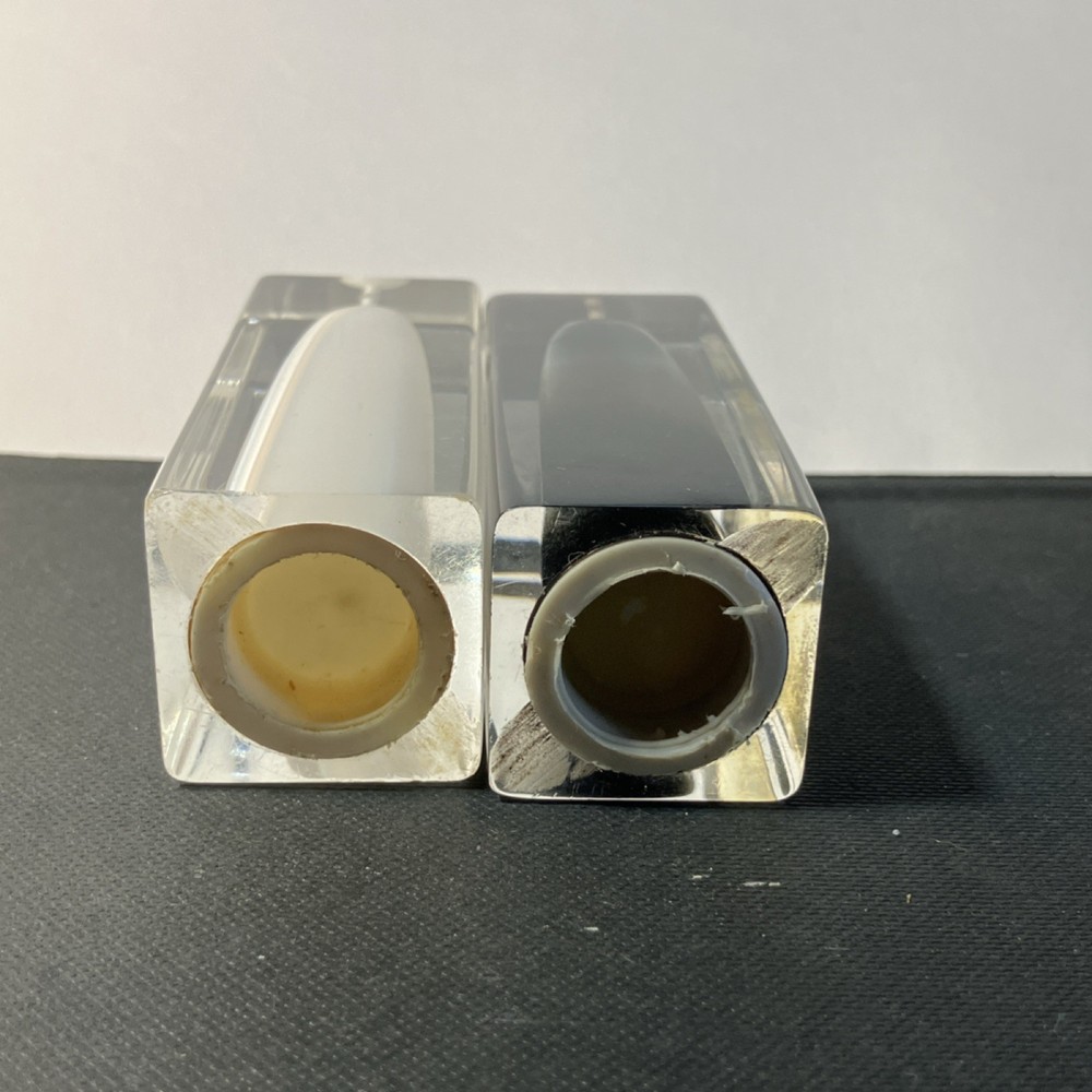 Clear Plastic Salt & Pepper Shakers Set Black & White Modern Design