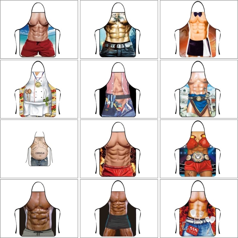 Waterproof Polyester Sleeveless Apron Featuring Muscles Print for Barbecue