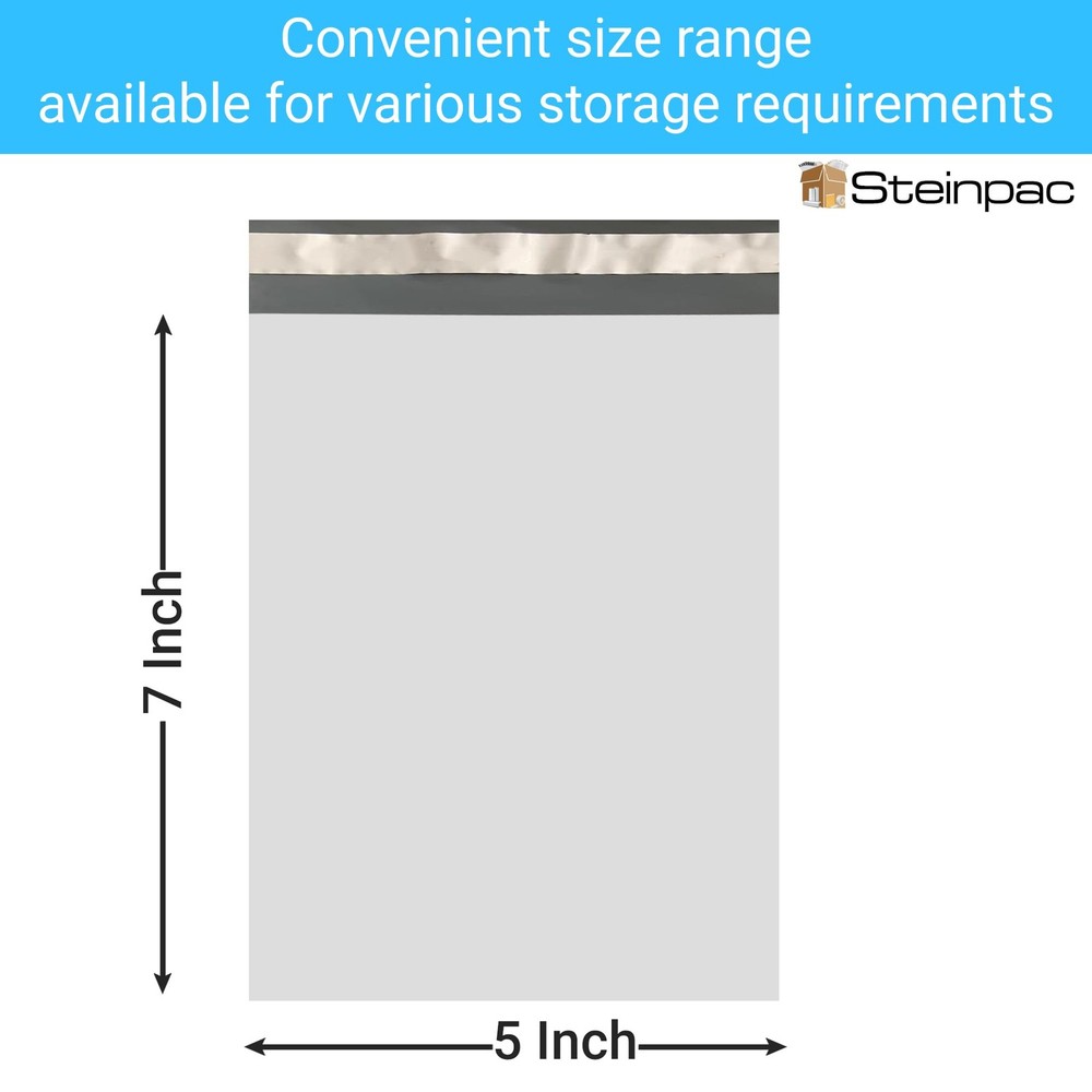Steinpac Poly Mailers 5x7 | 100 Pack | Self-Sealing Package 5" X 7", 100