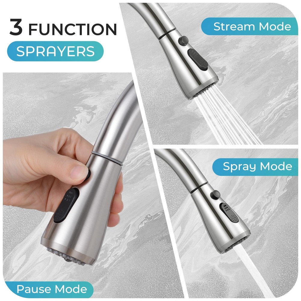 Kitchen Faucet with Pull Down Sprayer - Brushed Nickel Single Handle Kitchen ...