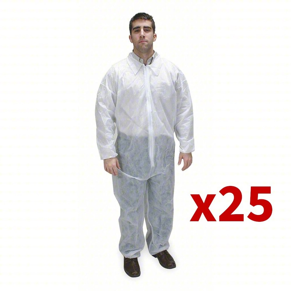 Condor Disposable Polypropylene Coverall Collared, Zipper, White, Small, 25/Case