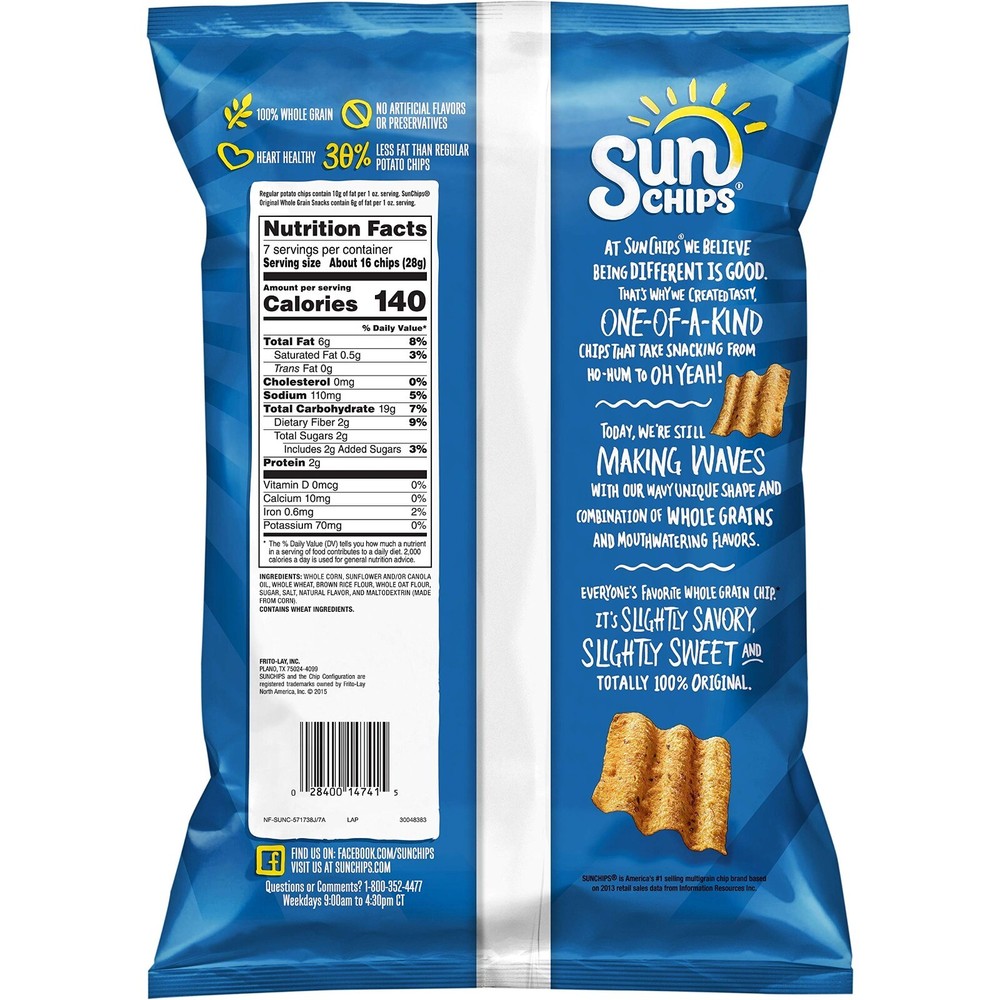 4 Pack Sun Chips Original Flavor Multigrain 7oz Each (28 Oz Total order)
