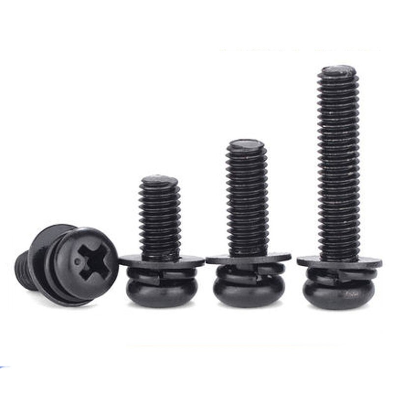M3 M4 Phillips Screw Round head Spring With Pad Combination Screws Black