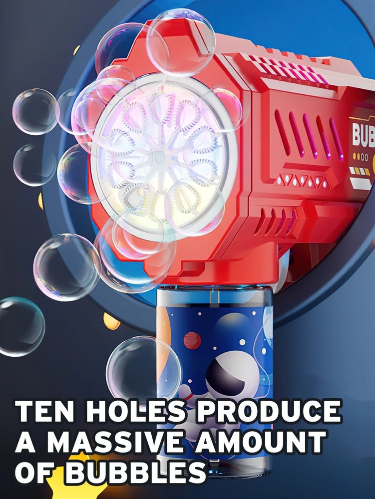 Fully Automatic Space Bubble Machine Gun Rocket 10 Hole Bubble Maker Toys BLUE