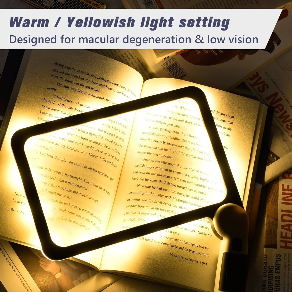 Magnifying Glass with Light, Page 5X Folding Handheld Rectangular Magnifier w...