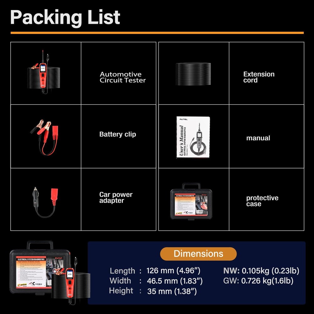 Autel PowerScan PS100 Electrical System Diagnosis Auto Circuit Battery Test Tool