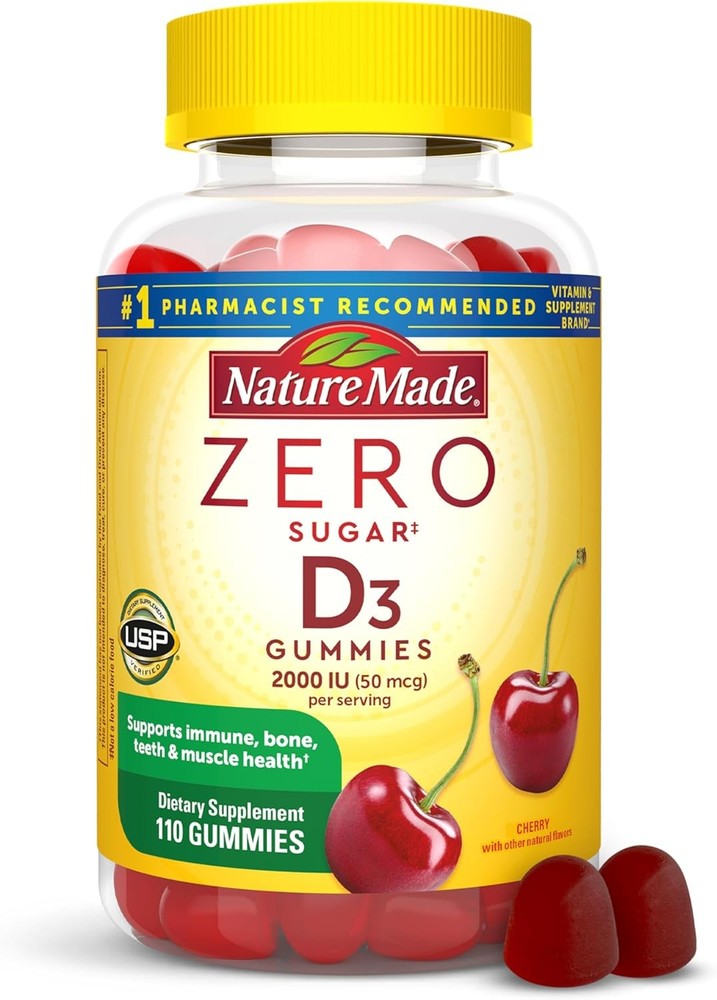 Nature Made Zero Sugar Vitamin D3 Gummies 2000 IU (50 mcg) Per Serving, Bone & I