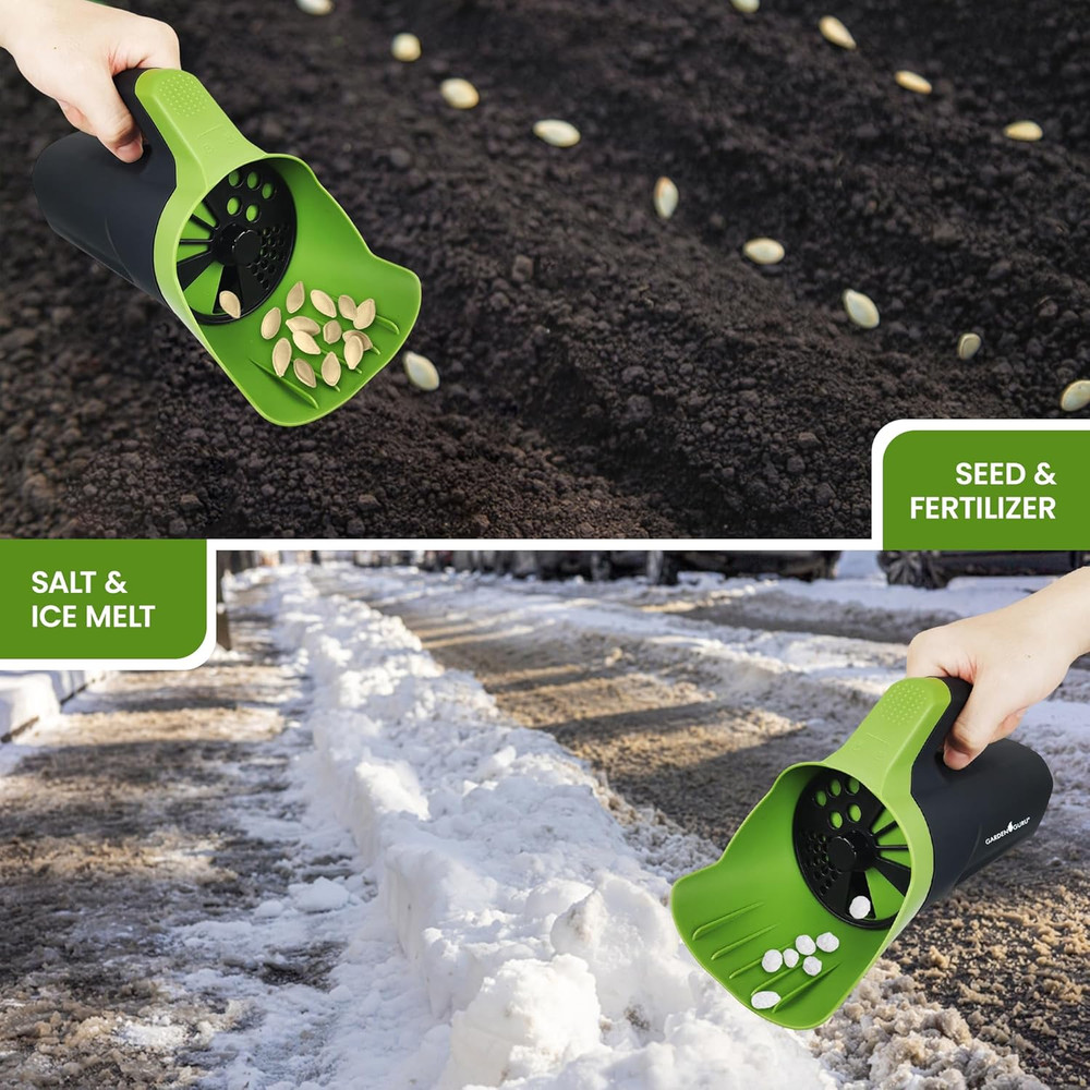 Garden Guru Handheld Seed Spreader Shaker – Multi Use Grass Seed, Fertilizer, Sa