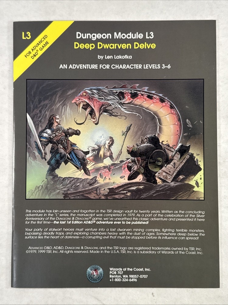Genuine, not a POD! D&D AD&D L3 Deep Dwarven Delve - Silver Anniversary Edition!
