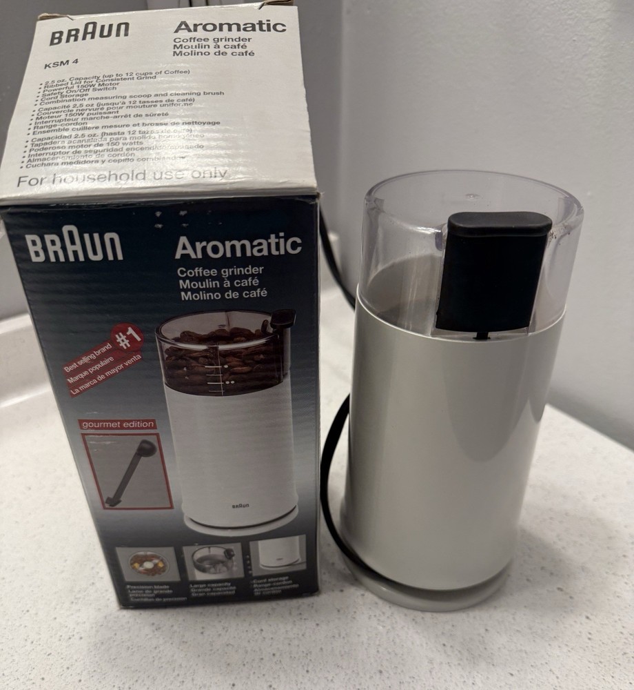 Braun Aromatic Coffee Grinder, model KSM 4, In Original Box