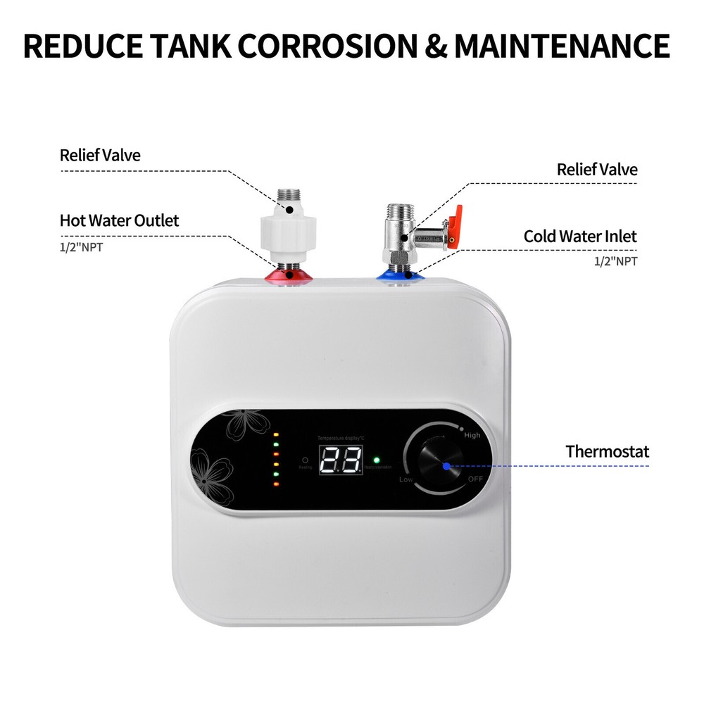 Fast Heat Electric Instant Hot Water Heater Under Sink Small Water Tank Kitchen