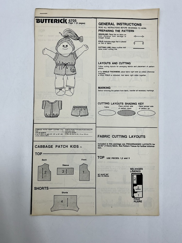Cabbage Patch Kids Butterick design Lot. A2